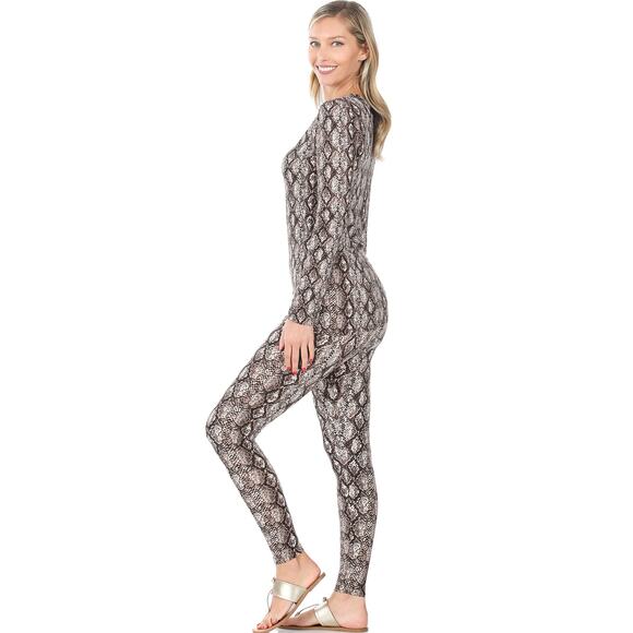 Snakeskin Print Brushed Microfiber Top & Leggings Set (Tan Brown)-Large - Picture 4 of 4